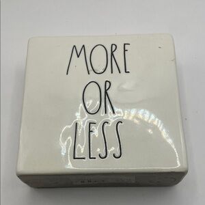 Rae Dunn White Ceramic Block with 'More or Less' Text